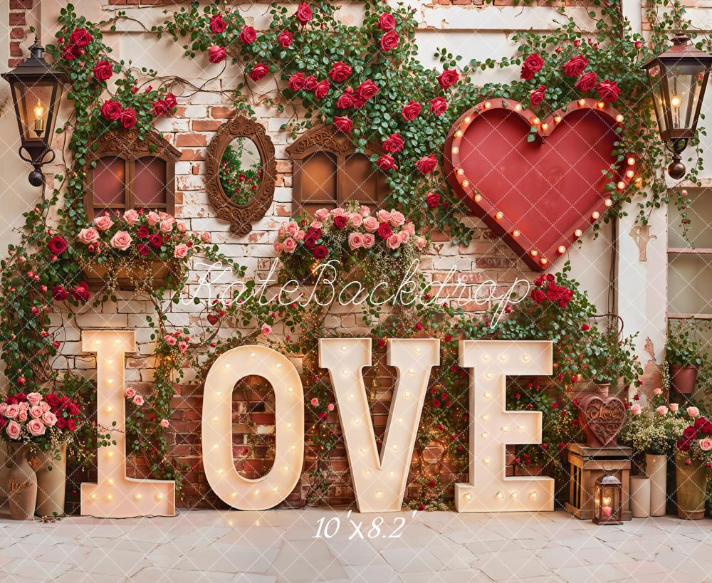 Kate Valentine Love Red Roses Heart Brick Wall Backdrop Designed by Emetselch - Image 6