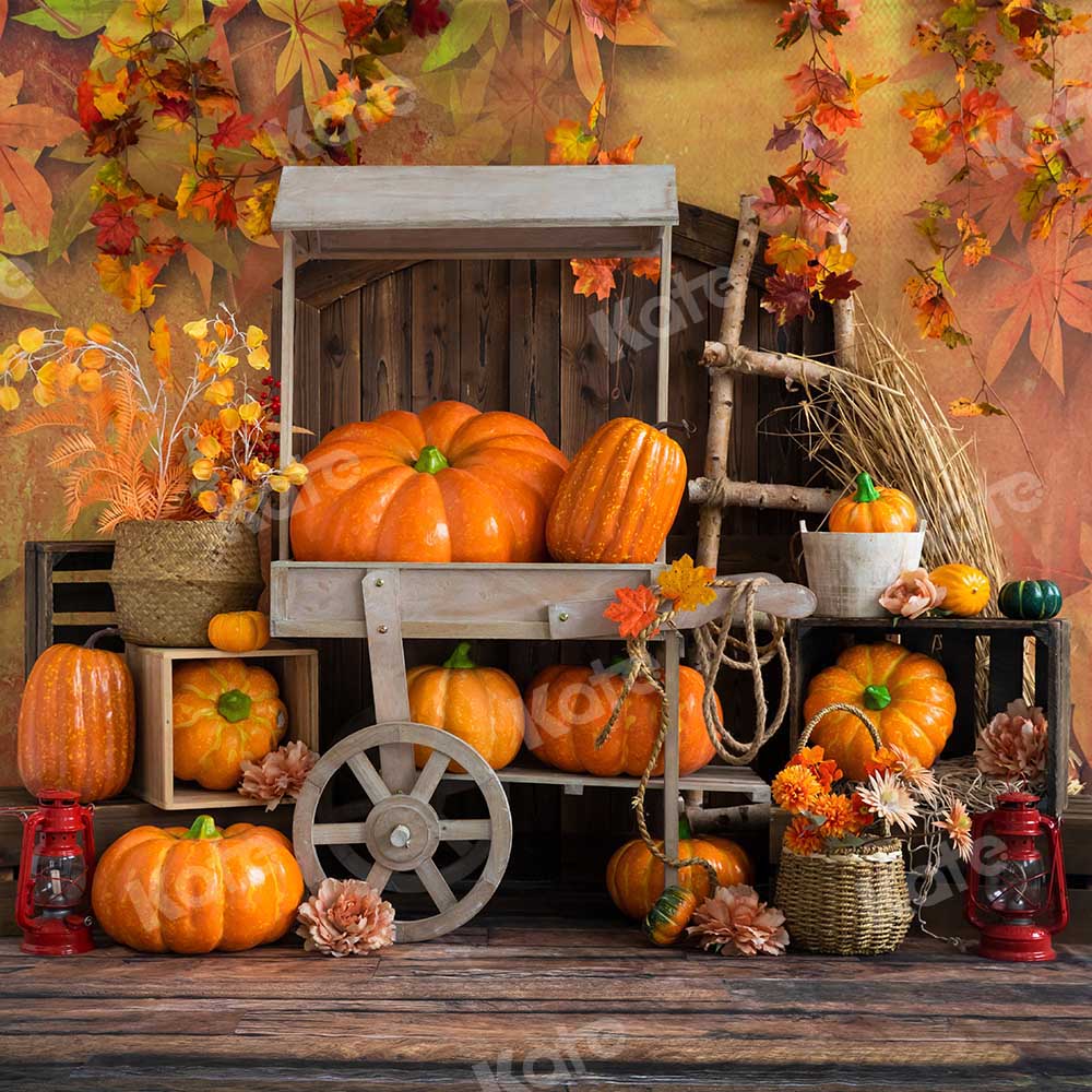 Kate Maple Leaf Autumn Harvest Backdrop Pumpkin Designed by Emetselch - Image 2
