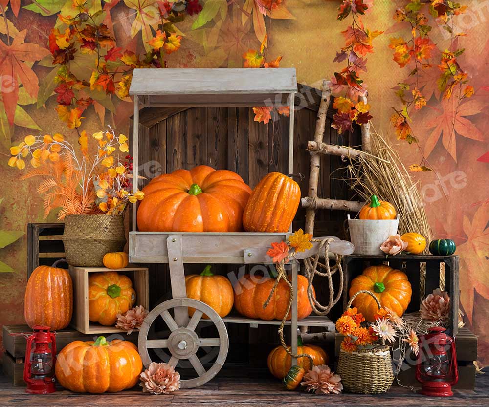 Kate Maple Leaf Autumn Harvest Backdrop Pumpkin Designed by Emetselch - Image 3