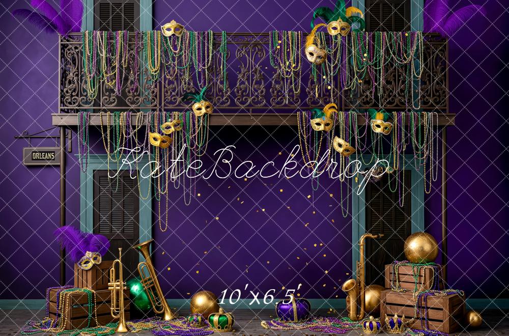 Kate Mardi Gras Balcony Beads Masks Instruments Fleece Backdrop Designed by Patty Robert - Image 2