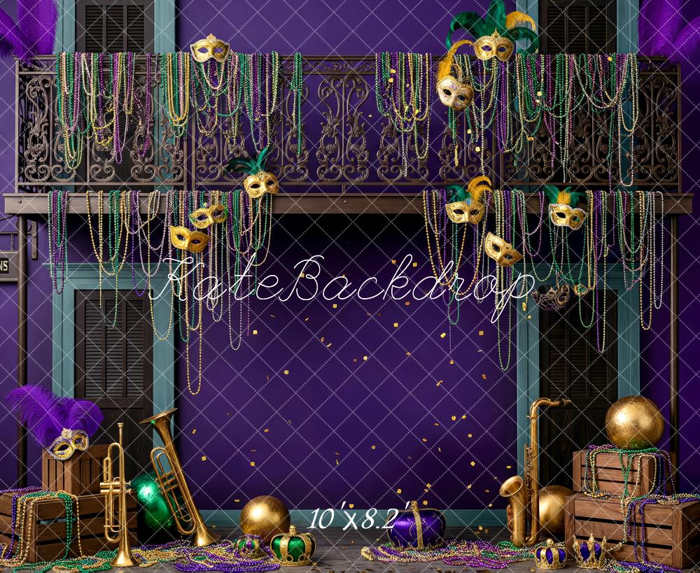 Kate Mardi Gras Balcony Beads Masks Instruments Fleece Backdrop Designed by Patty Robert - Image 3