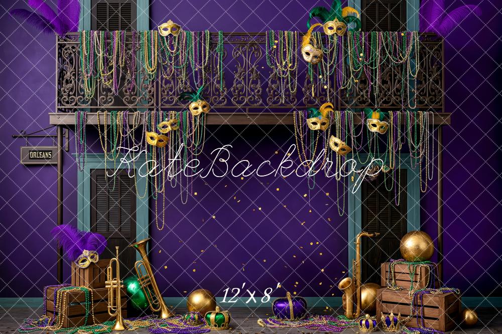 Kate Mardi Gras Balcony Beads Masks Instruments Fleece Backdrop Designed by Patty Robert - Image 4