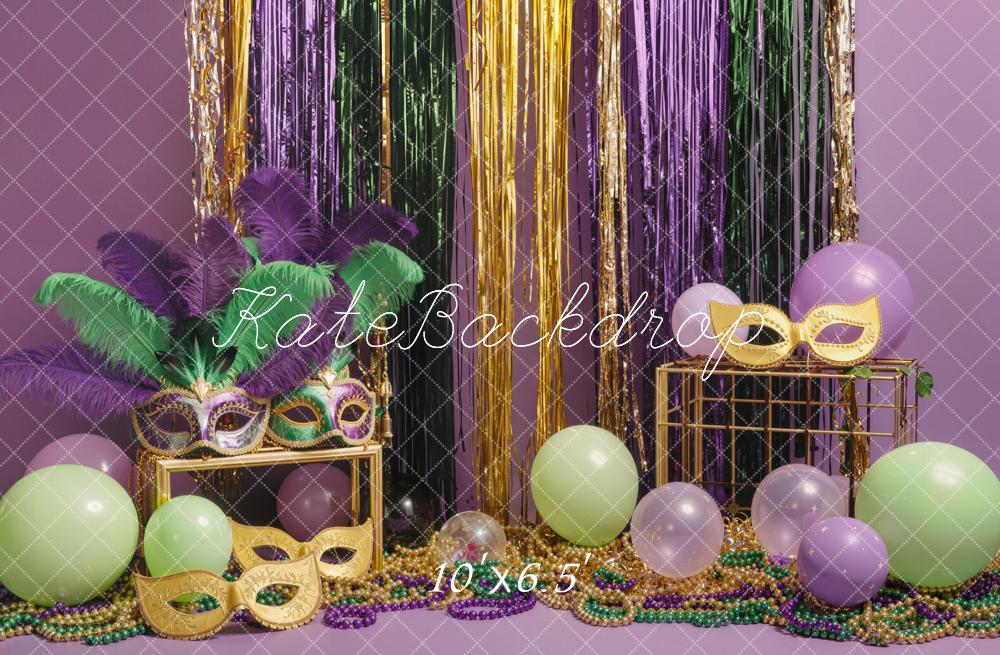 Kate Mardi Gras Masks Balloons Streamers Fleece Backdrop Designed by Emstselch - Image 2