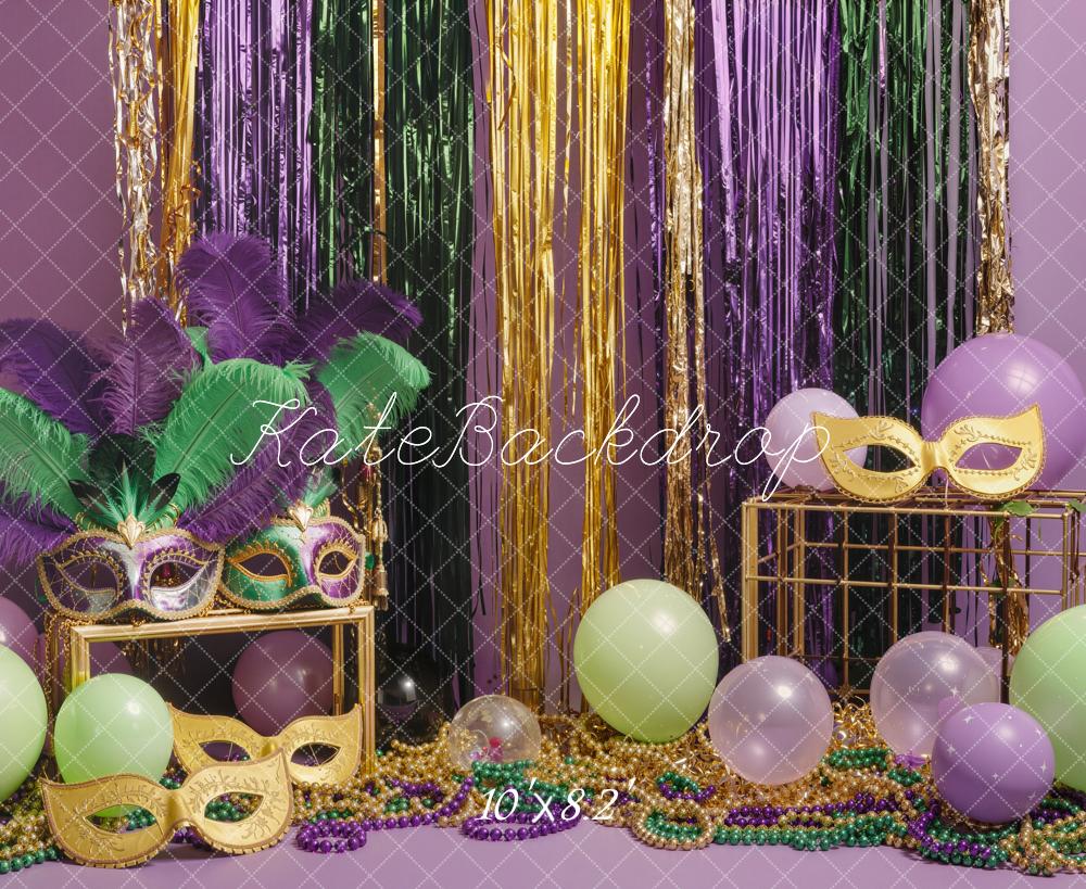 Kate Mardi Gras Masks Balloons Streamers Fleece Backdrop Designed by Emstselch - Image 3