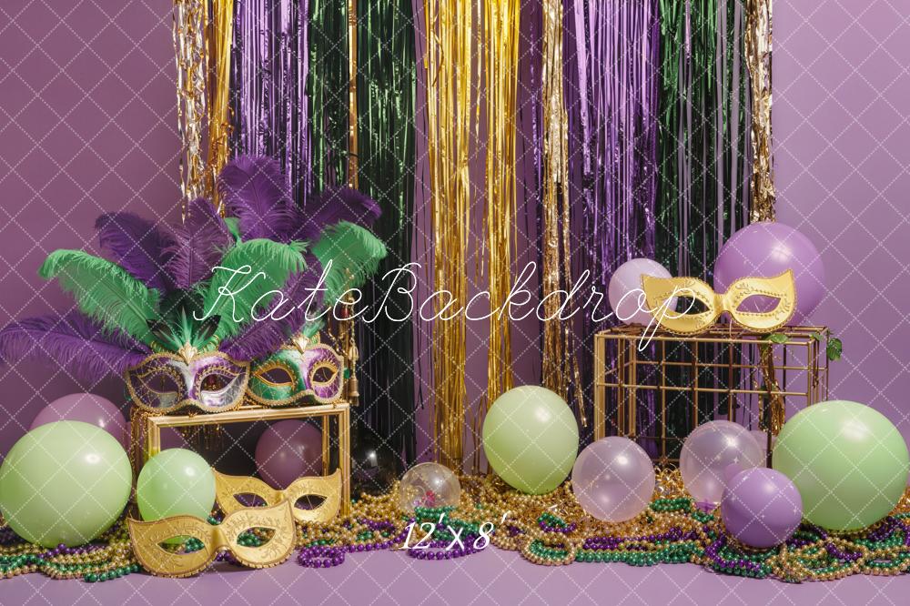 Kate Mardi Gras Masks Balloons Streamers Fleece Backdrop Designed by Emstselch - Image 4