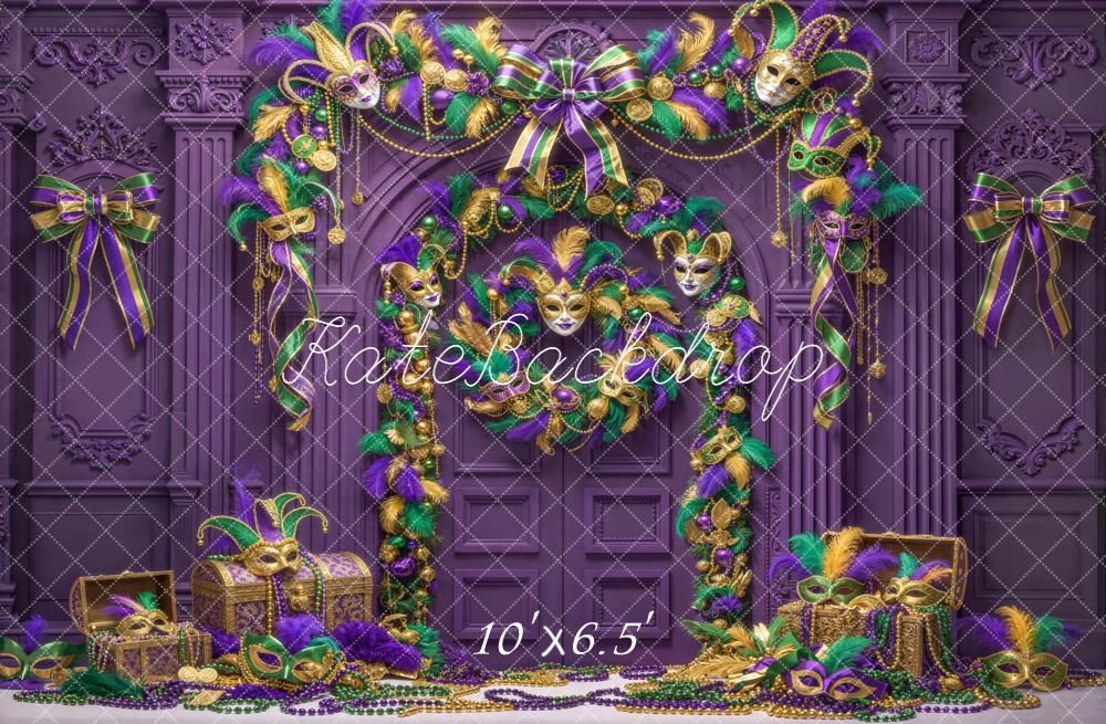 Kate Mardi Gras Masks Garlands Purple Fleece Backdrop Designed by Emstselch - Image 2