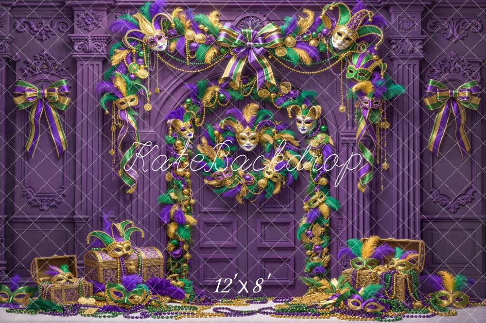 Kate Mardi Gras Masks Garlands Purple Fleece Backdrop Designed by Emstselch - Image 4