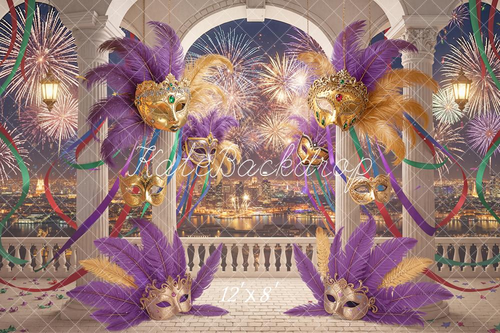 Kate Masquerade Masks Feathers Fireworks Balcony Backdrop Designed by Chain Photography - Image 8