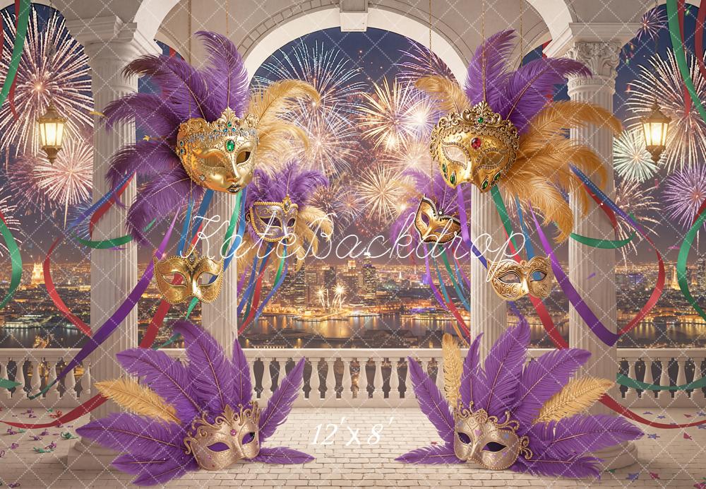 Kate Masquerade Masks Feathers Fireworks Columns Fleece Backdrop Designed by Chain Photography - Image 4