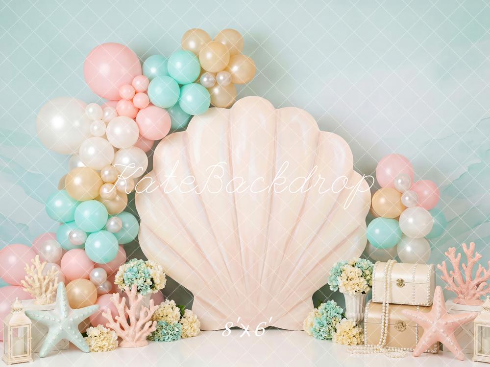Kate Mermaid Seashell Balloons Coral Pastel Backdrop Designed by Patty Robert - Image 3