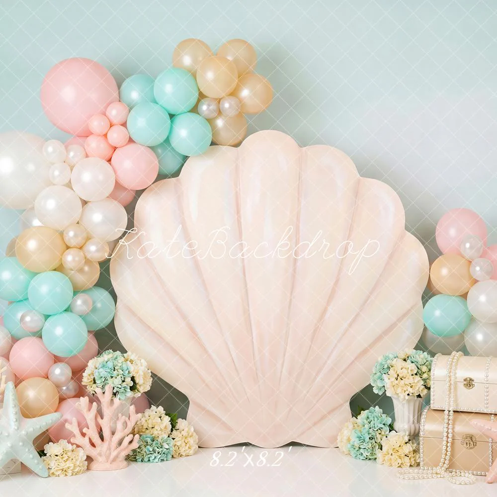 Kate Mermaid Seashell Balloons Coral Pastel Backdrop Designed by Patty Robert - Image 5