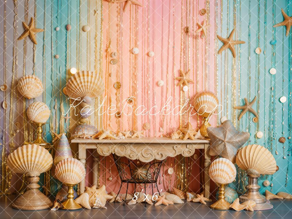 Kate Mermaid Seashell Starfish Colorful Wall Backdrop Designed by Emetselch - Image 3