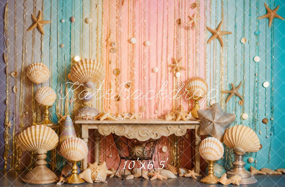 Kate Mermaid Seashell Starfish Colorful Wall Backdrop Designed by Emetselch - Image 4