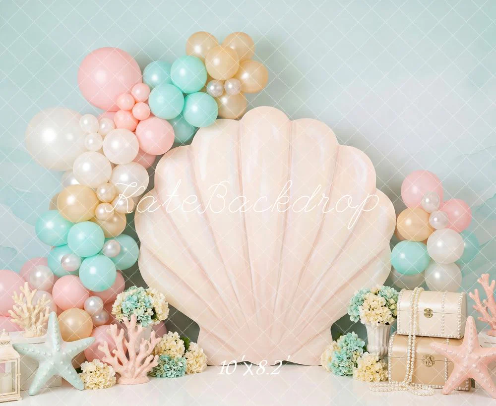 Kate Mermaid Shell Balloons Coral Starfish Fleece Backdrop Designed by Patty Robert - Image 3