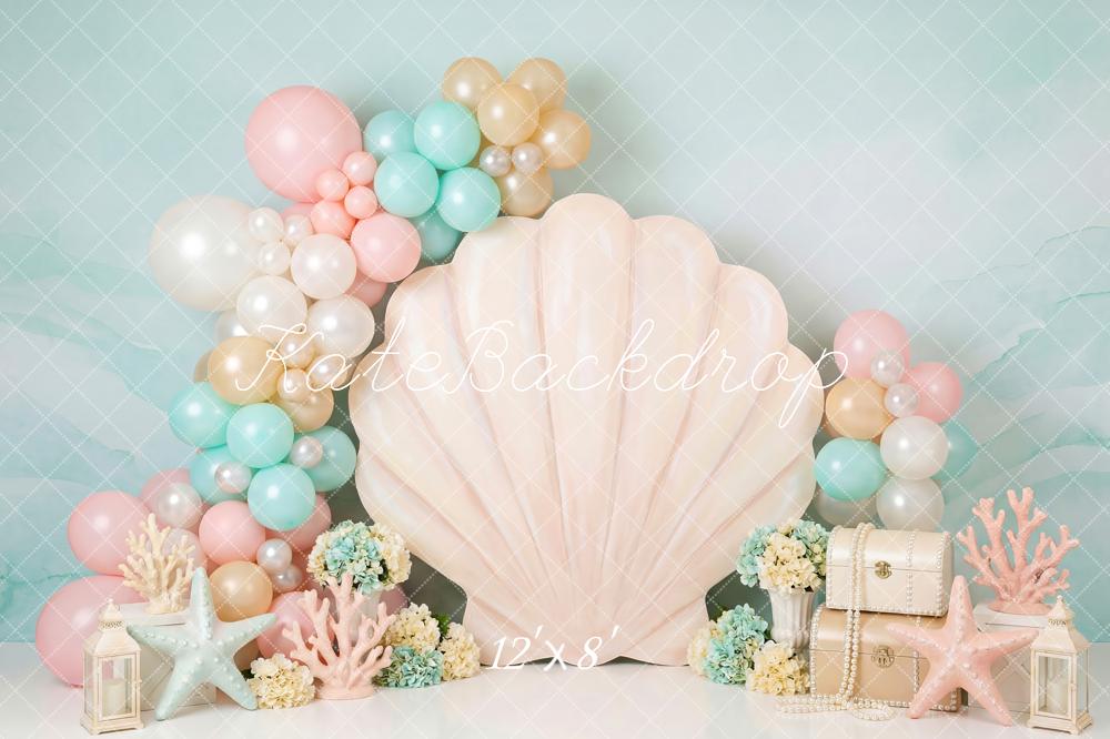 Kate Mermaid Shell Balloons Coral Starfish Fleece Backdrop Designed by Patty Robert - Image 4
