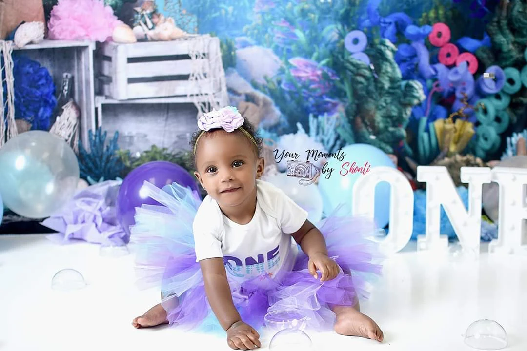 Kate mermaid under sea 1st birthday cake smash backdrop designed by studio gumot - Image 5