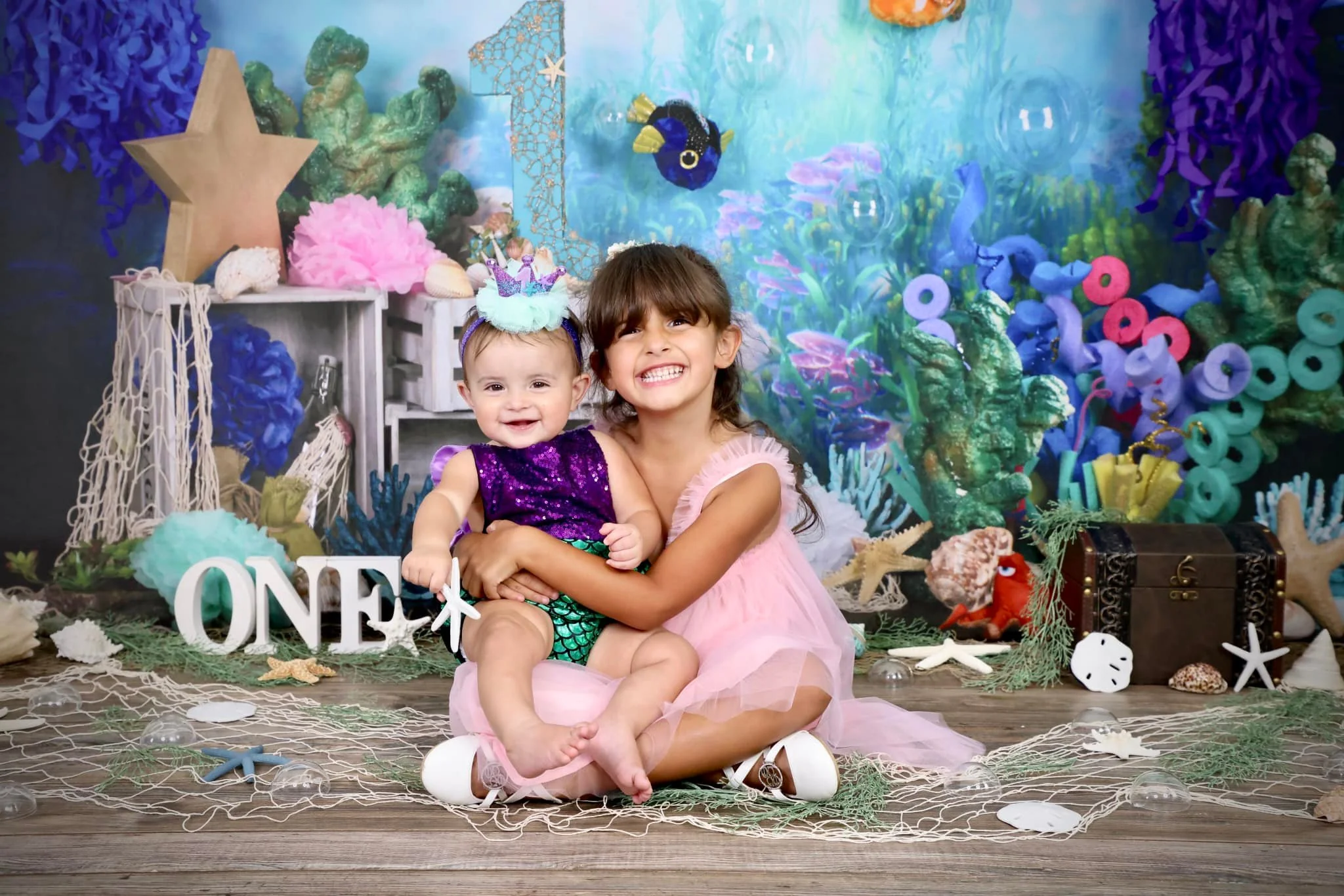 Kate mermaid under sea 1st birthday cake smash backdrop designed by studio gumot - Image 6