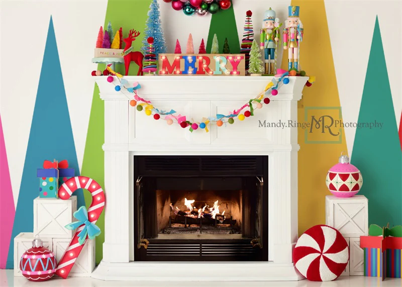 Kate Merry Christmas Bright Fireplace Backdrop Designed by Mandy Ringe Photography - Image 2