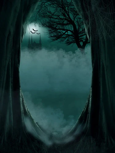 Kate Misty Forest castle Halloween Backdrop Designed by JFCC