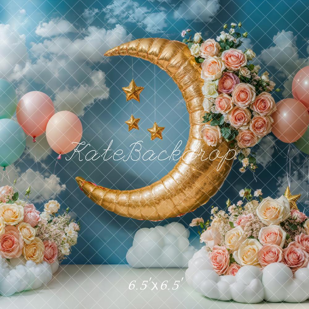 Kate Moon Stars Balloons Floral Sky Backdrop Designed by Emetselch - Image 2
