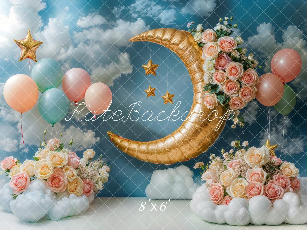 Kate Moon Stars Balloons Floral Sky Backdrop Designed by Emetselch - Image 3