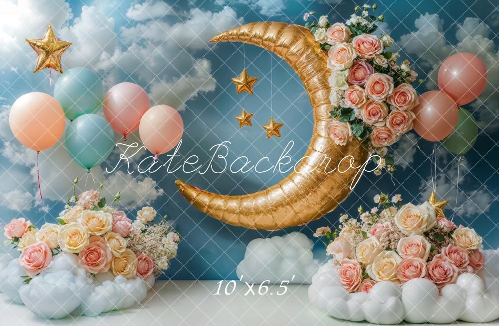 Kate Moon Stars Balloons Floral Sky Backdrop Designed by Emetselch - Image 4