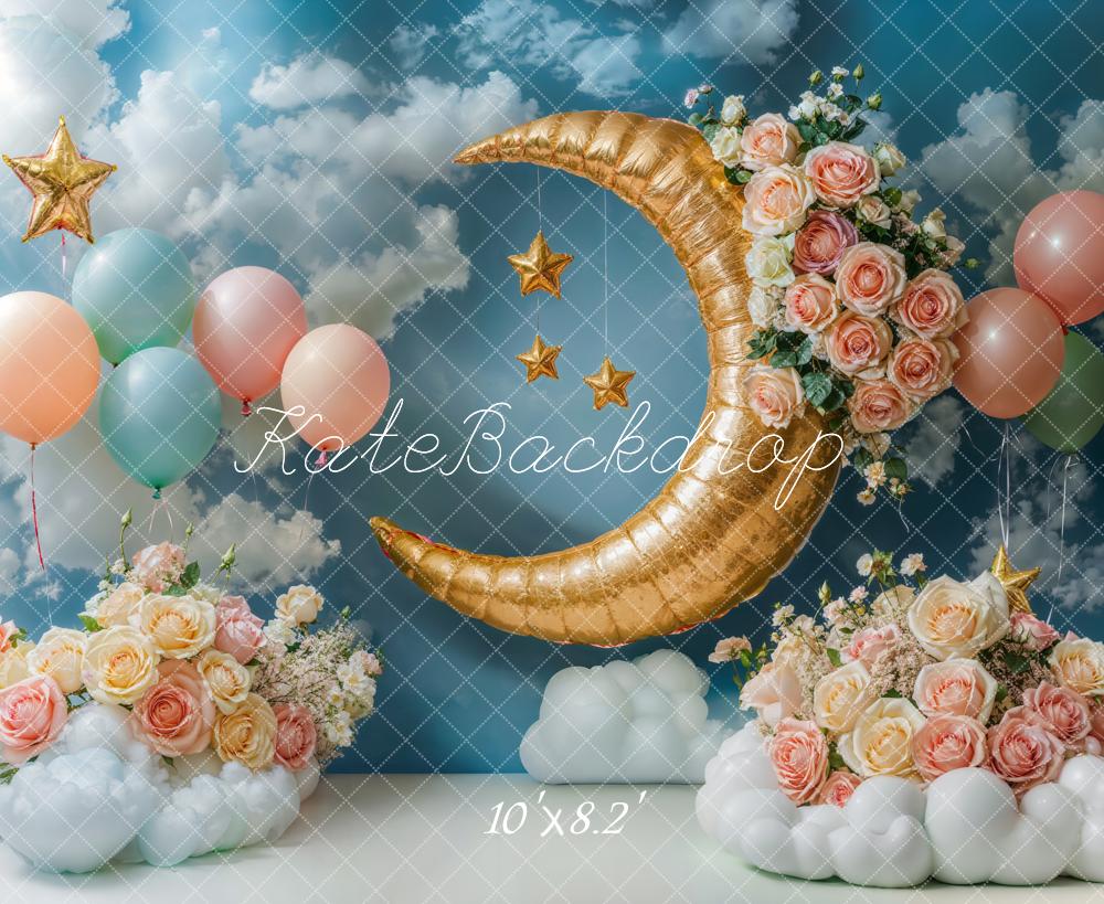 Kate Moon Stars Balloons Floral Sky Backdrop Designed by Emetselch - Image 5