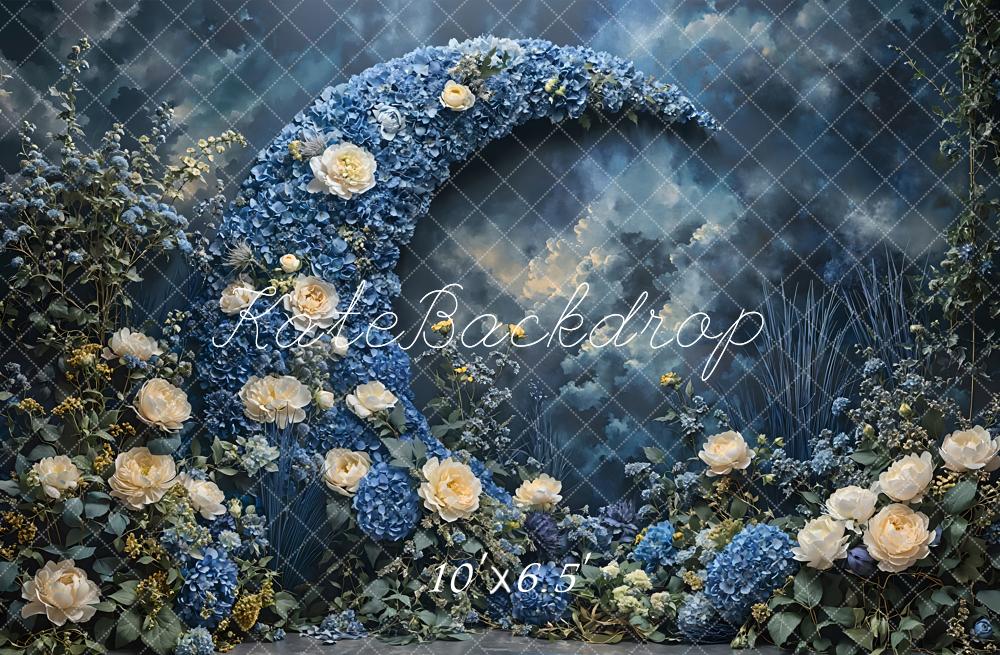 Kate Mother's Day Blue Floral Moon Fleece Backdrop Designed by Emetselch - Image 2