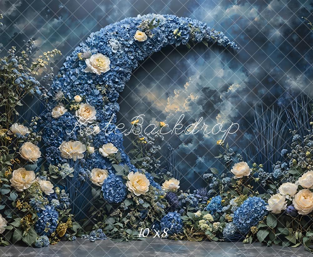 Kate Mother's Day Blue Floral Moon Fleece Backdrop Designed by Emetselch - Image 3