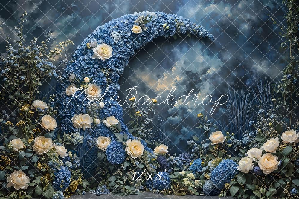 Kate Mother's Day Blue Floral Moon Fleece Backdrop Designed by Emetselch - Image 4