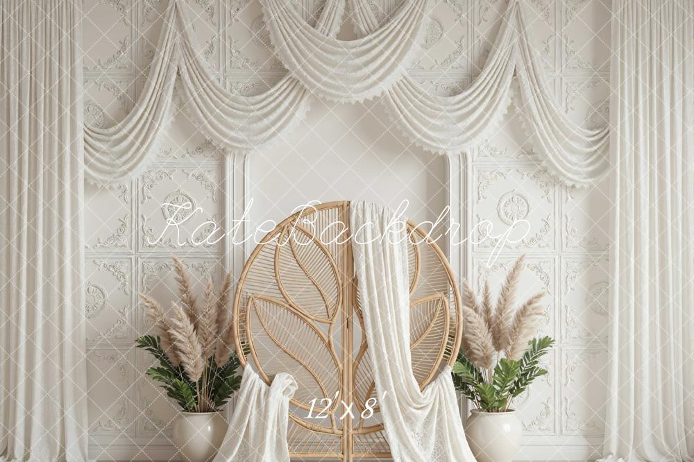 Kate Boho White Drapes Rattan Chair Backdrop Designed by Mini MakeBelieve - Image 3