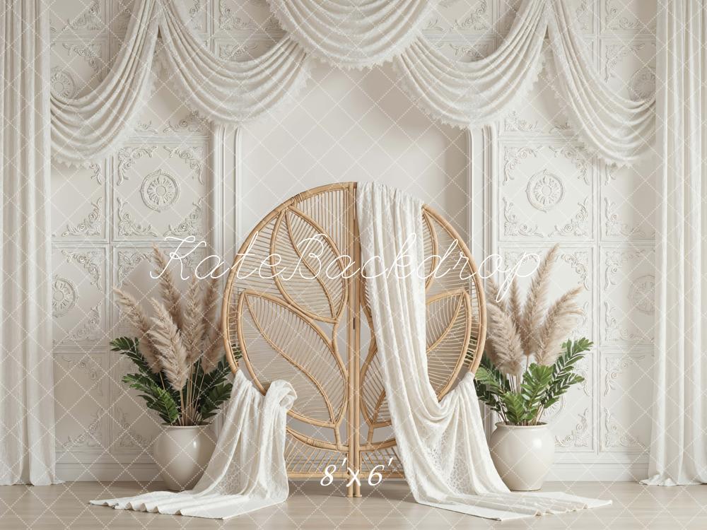 Kate Boho White Drapes Rattan Chair Backdrop Designed by Mini MakeBelieve - Image 5