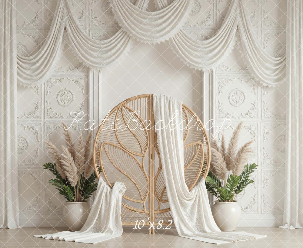Kate Boho White Drapes Rattan Chair Backdrop Designed by Mini MakeBelieve - Image 6