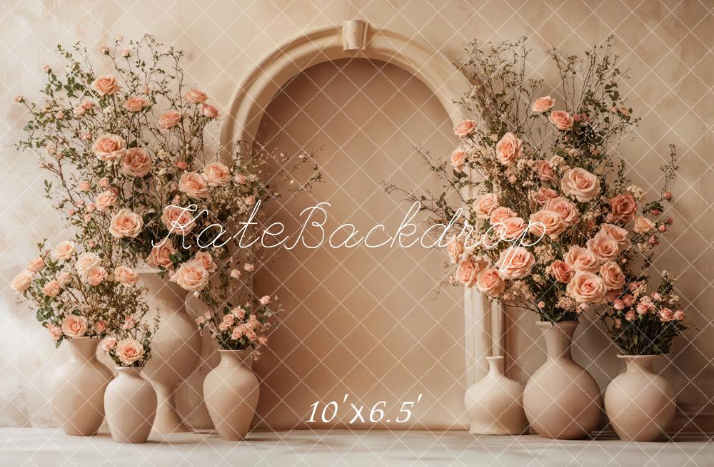 Kate Mother's Day Floral Arch Peach Roses Beige Backdrop Designed by Emetselch - Image 5