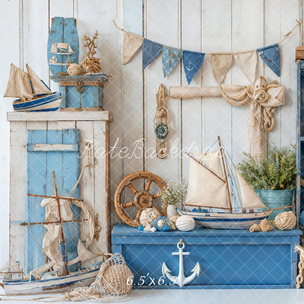 Kate Nautical Boats Anchor Rope Blue Backdrop Designed by Emetselch - Image 2