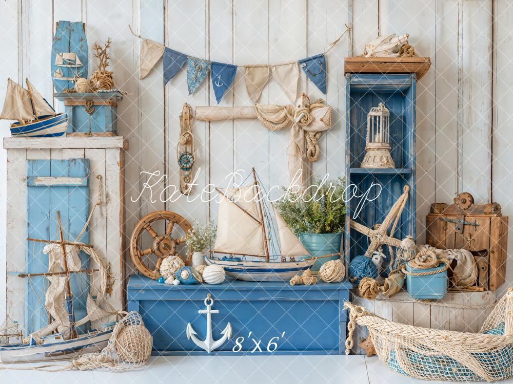 Kate Nautical Boats Anchor Rope Blue Backdrop Designed by Emetselch - Image 3