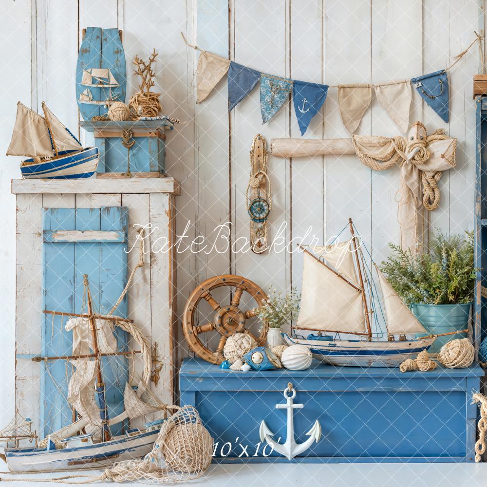 Kate Nautical Boats Anchor Rope Blue Backdrop Designed by Emetselch - Image 7