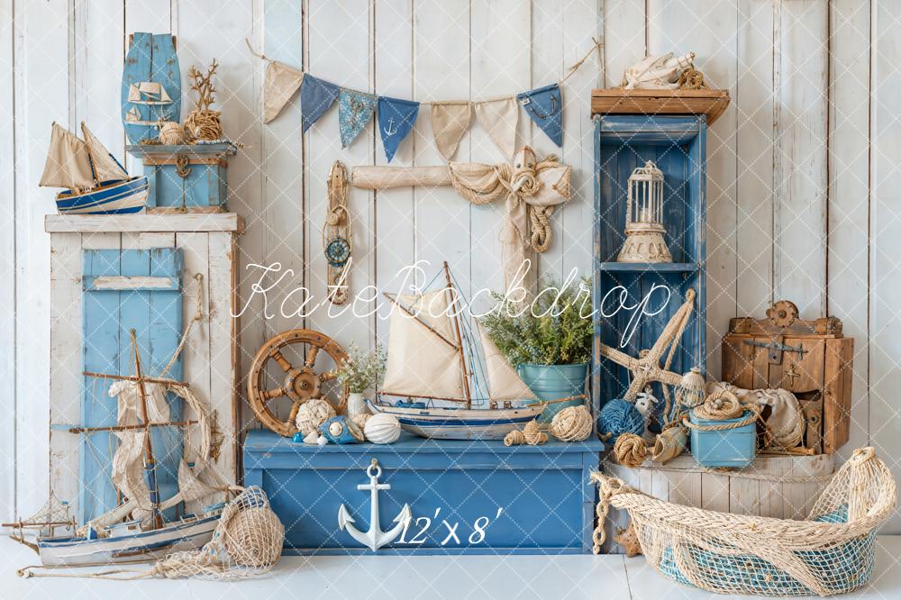Kate Nautical Boats Anchor Rope Blue Backdrop Designed by Emetselch - Image 8