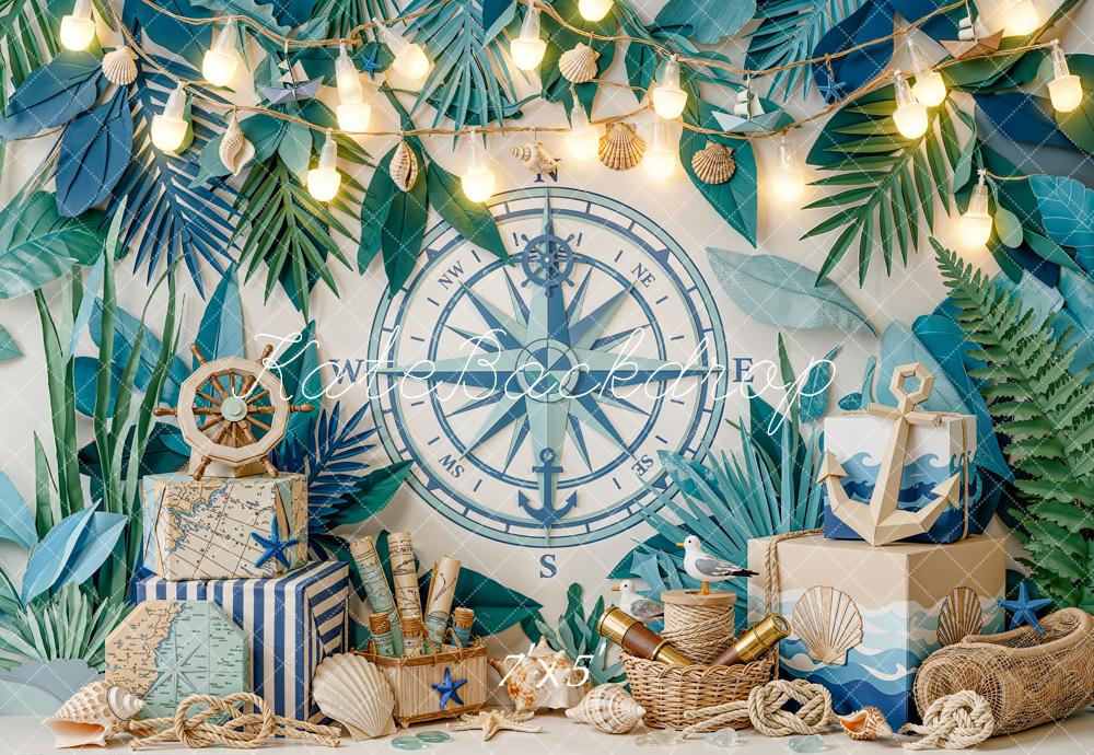 Kate Nautical Compass Anchor Sea Shells Backdrop Designed by Emetselch