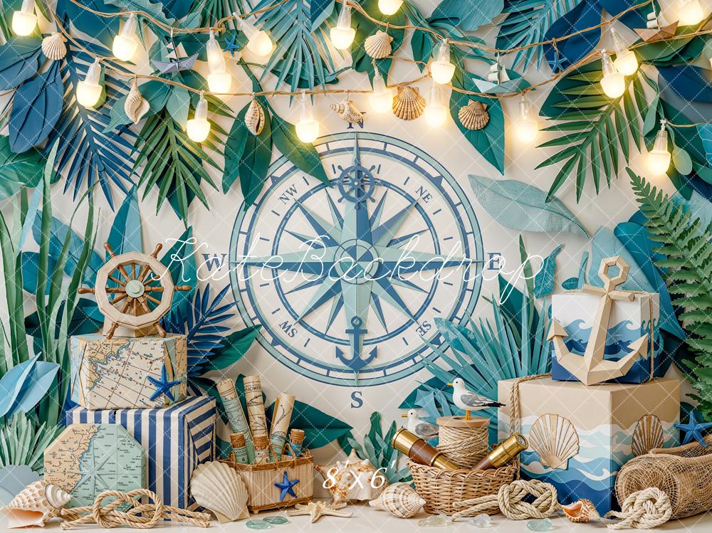 Kate Nautical Compass Anchor Sea Shells Backdrop Designed by Emetselch - Image 3