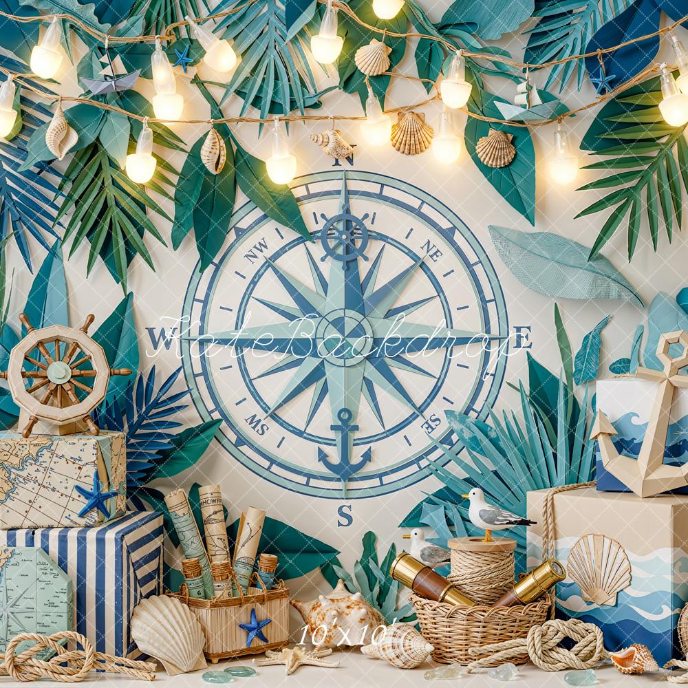 Kate Nautical Compass Anchor Sea Shells Backdrop Designed by Emetselch - Image 7