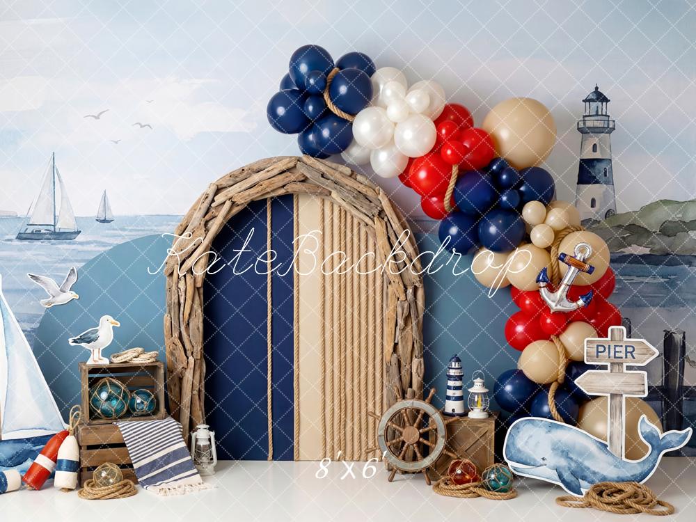 Kate Nautical Lighthouse Sailboats Driftwood Arch Backdrop Designed by Patty Robert - Image 3