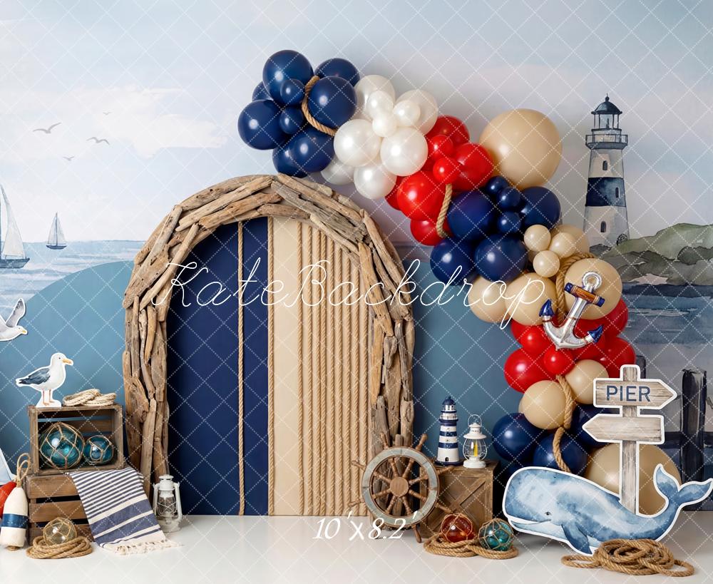 Kate Nautical Lighthouse Sailboats Driftwood Arch Backdrop Designed by Patty Robert - Image 6