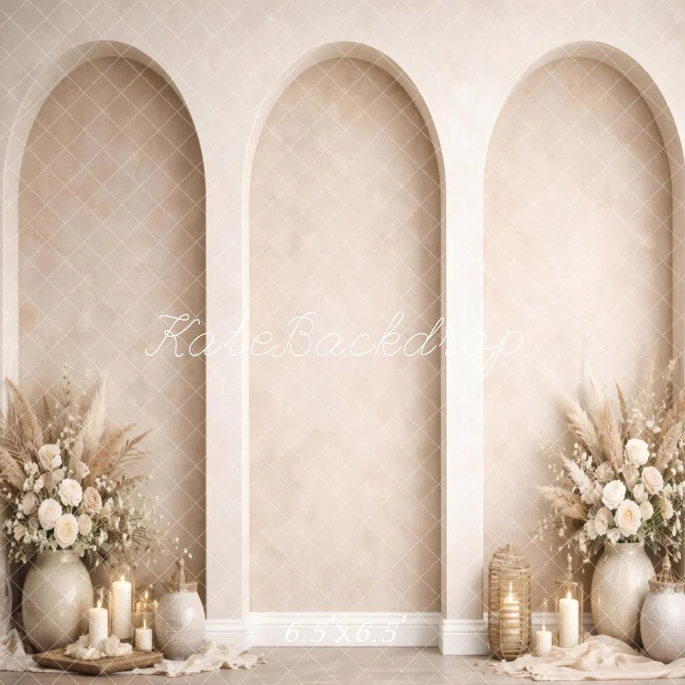 Kate Neutral Arched Pampas Bouquet Candles Boho Backdrop Designed by Vertigo Productions - Image 2