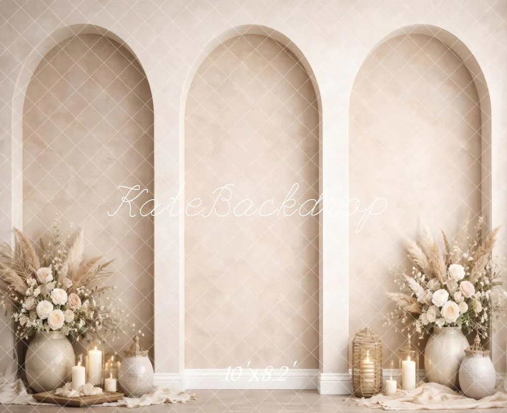 Kate Neutral Arched Pampas Bouquet Candles Boho Backdrop Designed by Vertigo Productions - Image 6