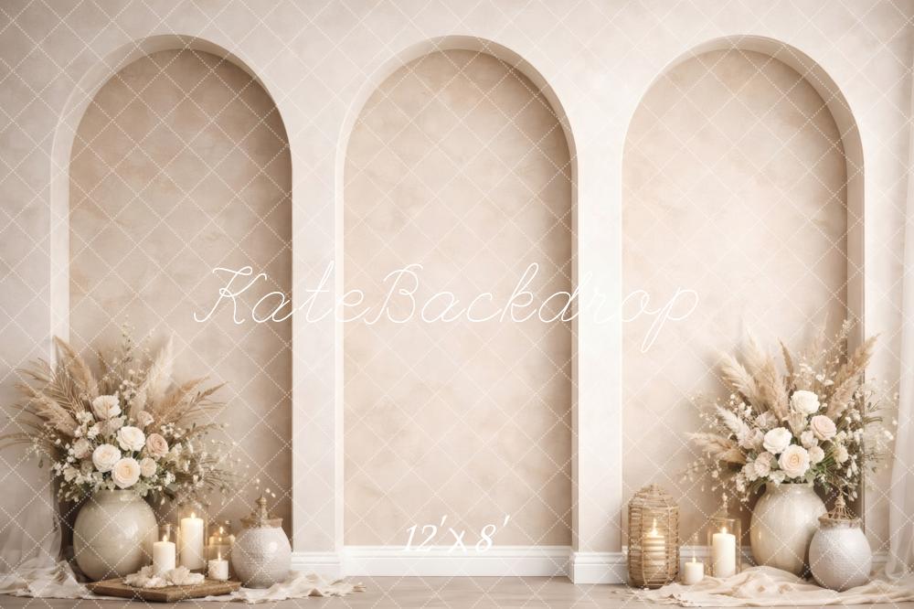 Kate Neutral Arched Pampas Bouquet Candles Boho Backdrop Designed by Vertigo Productions - Image 8