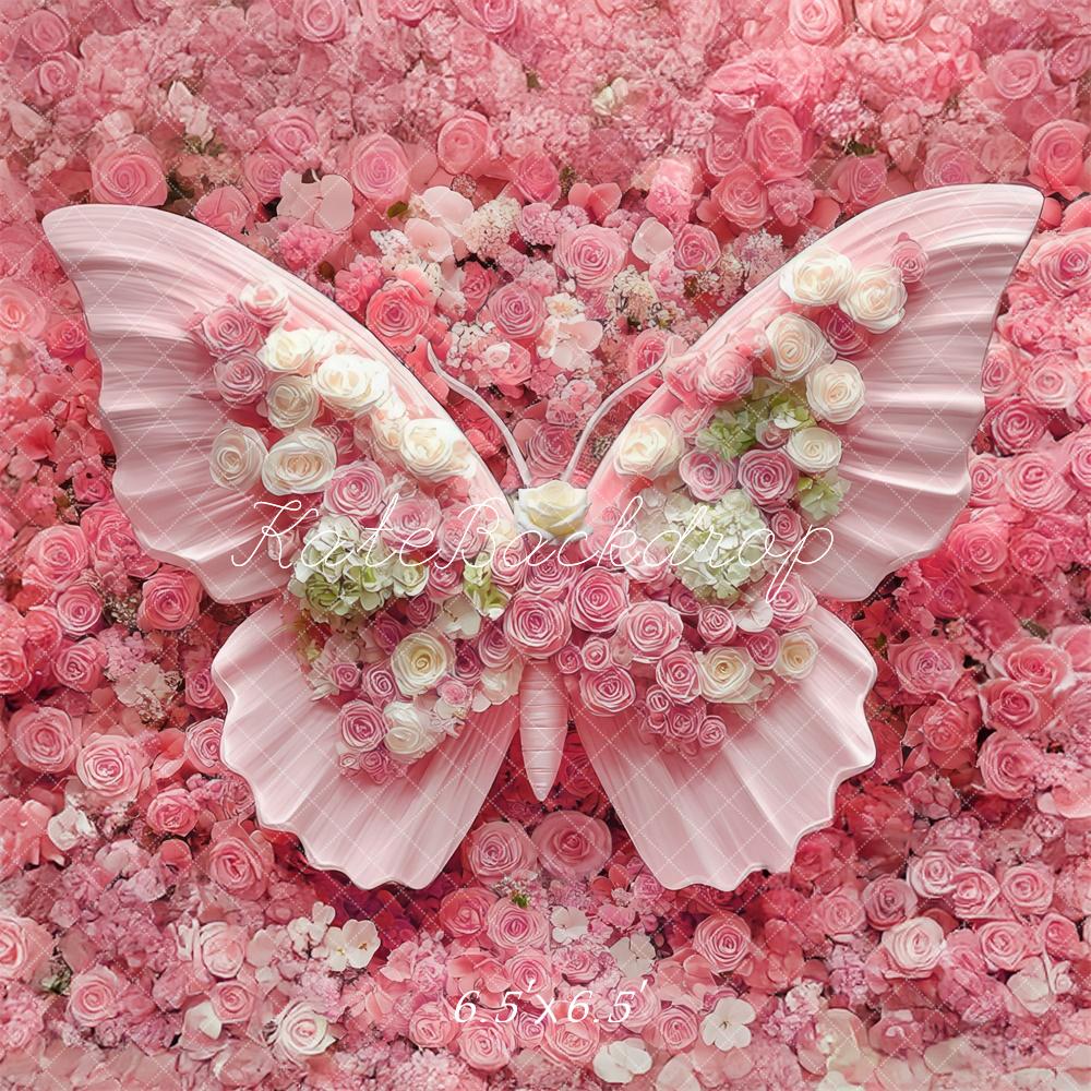 Kate Newborn Floral Butterfly Pink Floor Backdrop Designed by Mini MakeBelieve - Image 2