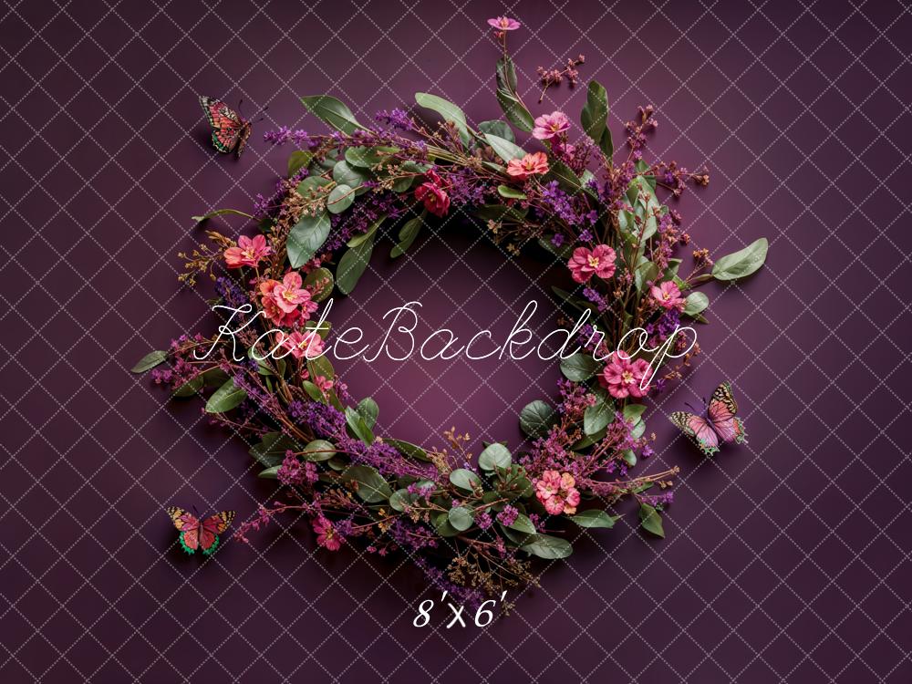 Kate Newborn Floral Wreath Dark Purple Floor Backdrop Designed by Emetselch - Image 2