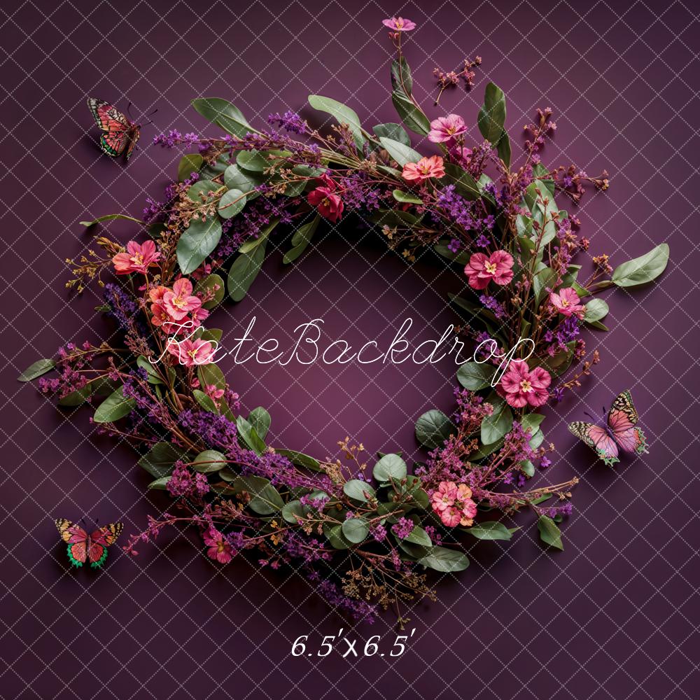 Kate Newborn Floral Wreath Dark Purple Floor Backdrop Designed by Emetselch - Image 3