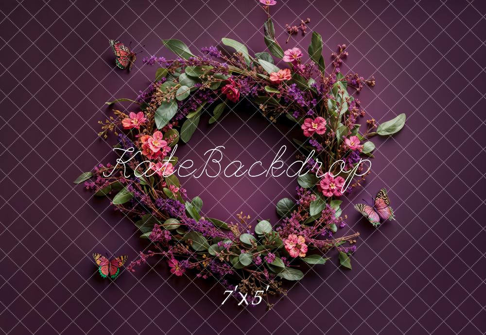 Kate Newborn Floral Wreath Dark Purple Floor Backdrop Designed by Emetselch - Image 4